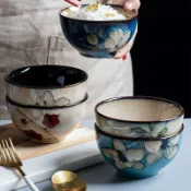 復古釉下彩陶瓷碗 粥碗 小碗 日式米飯碗 陶瓷碗盤 飯碗 碗盤餐具 家用食碗bod7oi