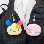 阿米購 日本 Sanrio 三麗鷗 絨毛大臉 伸縮票卡夾 證件卡套 悠遊卡 酷洛米 美樂蒂 彼安諾 花小兔