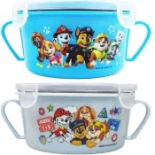 【汪汪隊】幼不銹鋼雙耳兒童碗450ml2入組/兒學習隔熱碗-隨機(深藍＋水藍)