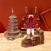 🔥人氣 木製立體拼圖 中國世界著名建築3D立體拼圖木製成人國潮古風益智玩具擺飾送禮物 3d立體拼圖 手作 木製立體拼圖