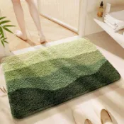 全球選品1館 生活百貨 綠色植絨簇絨水波紋地毯家用浴室衛生間門口腳墊廁所吸水防滑地墊