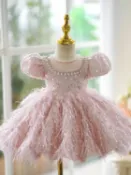楓林宜居 兒童禮服公主裙粉色女童主持人高端花童婚禮小女孩生日鋼琴演奏服