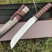 【非凡】武魂大马士革直刀 限量版戶外刀 高硬度花紋鋼刀 露營刀 鋒利刀 收藏刀 求生刀具 野外戰術刀 野營小獵刀 叢林刀