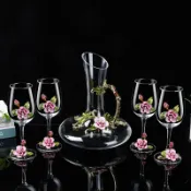 全球選品1館 生活百貨 歐式琺瑯彩櫻花高級感紅酒杯套裝高腳杯子紅酒杯葡萄酒杯醒酒器