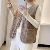 (店+)馬甲背心外套女休閒防風防寒保暖內刷毛女外套夾克加絨加厚立領秋冬寬鬆女裝中年媽媽裝
