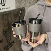 🎶特惠價☜桃園出貨🎶小鹿玻璃杯ins高顏值輕奢吸管杯便攜學生女情侶大容量杯子咖啡杯