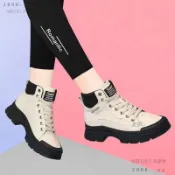 💕台灣出貨#真皮高幫鞋女2024鞦鼕新款軟皮百搭爆款馬丁靴休閒時尚運動女靴子