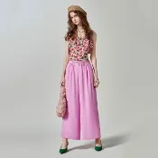 【iROO】粉鑽色雪紡長褲