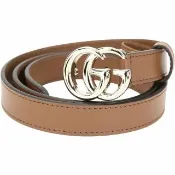 【GUCCI 古馳】GG Marmont 雙G拋光金釦牛皮腰帶(2CM/駝色)(皮帶 皮件 配件)