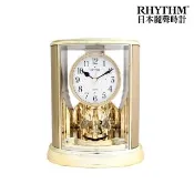 【RHYTHM 麗聲】官方直營 典雅水晶旋轉擺錘居家裝飾藝術座鐘(典雅香檳金)