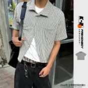 【K-2】CLEANFIT 立領造型 直條紋 條紋襯衫 口袋襯衫 短袖襯衫 穿搭 百搭 春夏 男女不拘【NCS221】