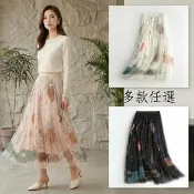 【巴黎精品】多款韓版A字裙子洋裝網紗裙傘裙寬鬆休閒大尺碼女裝(高腰顯瘦大擺印花網紗裙3色k2bb3 A)