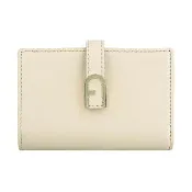 【FURLA 芙拉】FURLA FLOW拱門LOGO扣帶小牛皮6卡壓釦對折中夾(小/米)