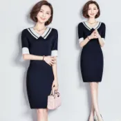 臻選時刻 【修身顯瘦】連衣裙 V領連衣裙 包臀裙 中袖連衣裙 拼接設計 職業裙 通勤洋裝 春季新款 時尚OL 顯氣質 上班約會皆宜