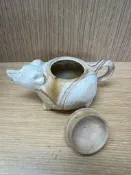 老鼠造型石頭茶壺 （壺口有一點小缺痕）天然石茶壺 木紋石茶壺 二手茶壺造型茶壺 早期老茶壺  二手老茶壺