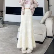 軟糯針織魚尾裙半身裙女秋冬小個子高腰顯瘦垂感a字流蘇包臀長裙43EH