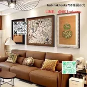【熱優選金錢豹法式寓意大氣中古風客廳裝飾畫沙發背景牆掛畫新中式三聯畫【滿3出貨