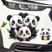 🚗車貼 開心熊貓卡通貼畵 車門保險槓裝飾貼紙 遮擋改裝遮蓋劃痕貼紙趣味車貼