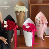 現貨【鮮花包裝】冰淇淋甜筒花束筒花 玫瑰鮮花 包裝紙 加厚包花紙 花藝DIY資材