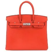 【Hermes 愛馬仕】BIRKIN 25CM TOGO X刻 牛皮柏金包(橘紅9T/銀釦)
