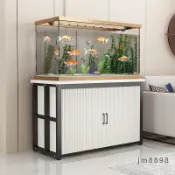 【耐重300kg】魚缸底座鐵架 厚管烤漆 現代風白格紋底櫃 雙層儲物櫃 適用2尺/3尺水族箱 防潮耐腐 魚缸底架
