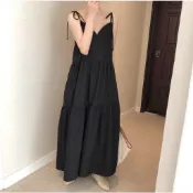【多米女裝】SKW韓國夏季新款小心機露背氣質蛋糕長裙寬鬆洋氣顯瘦吊帶洋裝