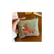 (店+)零錢包 仿麂皮 絨布 臘腸狗 刺繡 小錢包 小包包 隨身包 收納包 拉鍊包 口紅包 月事包 耳機包