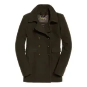 跩狗嚴選 極度乾燥 Superdry Pea Coat 女款 卡其 軍綠 經典軍裝 雙排扣 翻領大衣 中長版 羊毛 外套