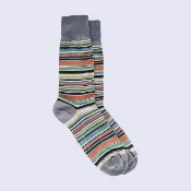 【Paul Smith】Paul Smith 底部白字LOGO棉質混紡繽紛直條長筒襪(灰)