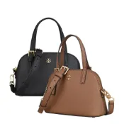 TORY BURCH Emerson金字雙T小LOGO防刮牛皮拉鍊手提斜背貝殼包(迷你/兩色)