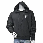 OFF-WHITE 背後箭頭指示圖案棉質長袖連帽T恤(黑)
