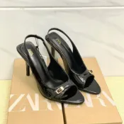 ZAKQ現貨夏季新品性感氣質女鞋漆皮壹字圓頭露趾細高跟涼鞋女#Hi, 貼心優衣家居#