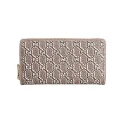 【GUCCI 古馳】GG Shadow 塗層帆布ㄇ形拉鍊長夾(奶茶色)