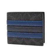 【HOTAI購】【COACH】男款 防刮緹花LOGO皮革飾條六卡短夾-黑色