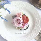 Pinkoi 代購 - 粉紅玫瑰與橘玫瑰髮束 花朵 橘色 髮束 玫瑰 薔薇 髮束 珍珠 髮飾 蕾絲 出遊