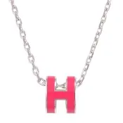 HERMES MINI POPH 經典鏤空橢圓H飾鎖骨項鍊(銀/桃粉)