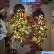 仿真綠植壁掛 植物墻裝飾 北歐植物壁貼 室內綠植 仿真薔薇花壁掛假花垂吊蘭裝飾室內客廳墻壁遮醜藤蔓高檔掛墻綠植