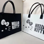 Hello Kitty黑色毛氈手提包 ⚡上新 ins 毛氈女包 敞口大容量 手提包 單肩 托特 百搭 購物袋 毛氈包
