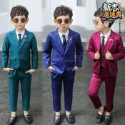 英倫春秋新款男童小西裝套裝兒童韓版花童禮服三件套西服一件代發