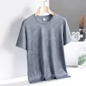 (店+)運動上衣男夏天輕薄透氣冰絲涼感運動服大尺碼吸濕排汗彈性短版上衣休閒登山跑步工作寬版短袖寬鬆圓領吸汗速乾t恤籃球羽球棒球衣