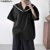 INCERUN 男士海軍領半袖襯衫