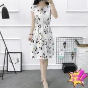 臺灣現貨棉綢碎花連衣裙短裙小個子大碼顯瘦印花裙子沙灘裙海邊渡假夏新款=連身裙/洋裝/半身裙/長裙/百褶裙/打底裙/窄裙
