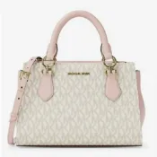 🤩瘋了🎁亂賣🤩剛抵台💘新款🤩限時特價 Michael Kors 香草白色 MK logo PVC+真皮 三層手提 肩背包