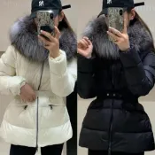 (店+)【巴黎精品】KC精品 現貨+預購 頂級真羽絨外套90%鵝絨羽絨衣秋冬外套上衣大碼休閒女裝-大狐狸毛連帽收腰2色n1lr5