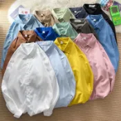 糖果色長袖襯衫男 M-3XL 十二色入 2023春秋款素色長袖襯衫男  潮牌帥氣襯衫 休閒寬鬆百搭上衣服 韓版潮流簡約素