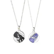 (店+)【米蘭精品】現貨+預購 925純銀項鍊情侶對鍊鹿山鯨海琺瑯圓形生日聖誕節交換禮物74cj72