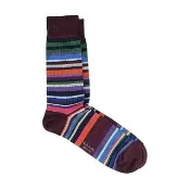 【Paul Smith】Paul Smith草寫LOGO橫條紋棉質混紡中筒長襪(深紫紅x多色)