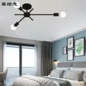 【華燈惠】台灣現貨北歐復古吸頂燈臥房燈個性餐廳咖啡廳吧台鐵藝三燈美式吸頂三燈工業風套房用