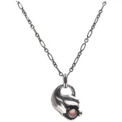 【Georg Jensen 喬治傑生】經典復刻1999 Heritage系列925氧化純銀花苞鑲玫瑰石項鍊
