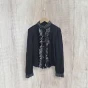 *♡*正韓SC Collection/黑色/荷葉造型.棉感排釦上衣/適S/近新/二手衣《Anna的百寶箱》